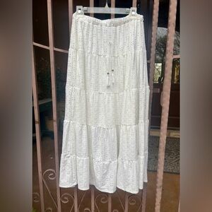 Melissa Paige White Eyelet Tiered Maxi Skirt